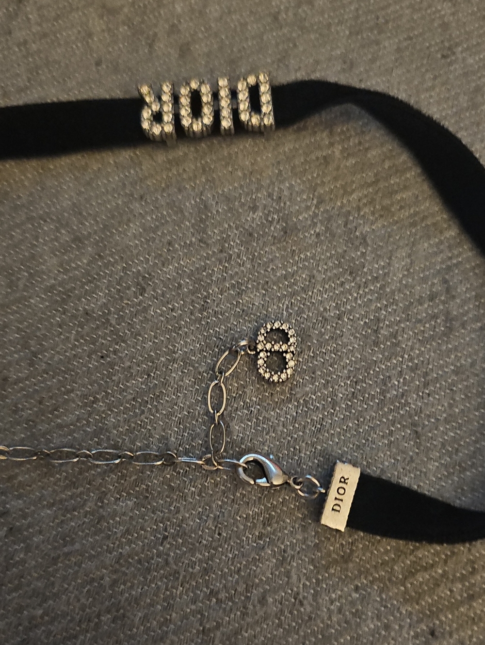 Deginer Inspired Black Velvet Choker with Crystal Logo - Picture 3 of 3